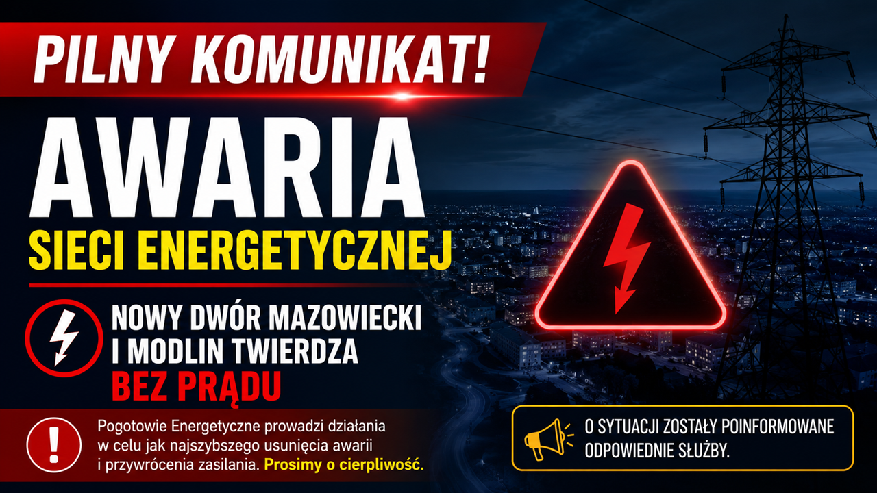 Nowy Dwór Mazowiecki i Modlin Twierdza bez prądu. Pilny komunikat dla mieszkańców