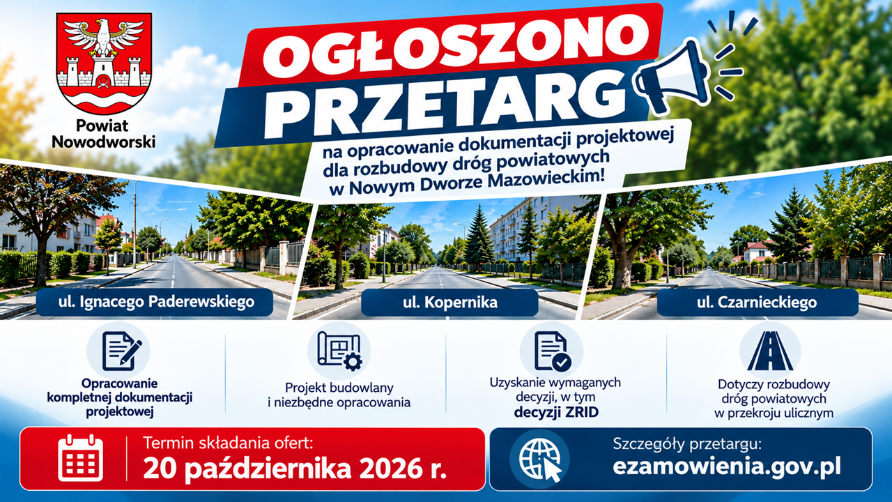 Powiat ogłosił przetarg. Chodzi o rozbudowę trzech ulic w Nowym Dworze Mazowieckim